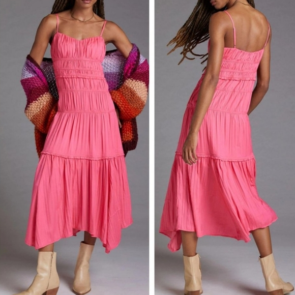 Anthropologie Ruched Slip Dress- Raspberry - Picture 3 of 10